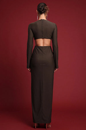 Women Chic IFerla Elegant Contour Long Sleeve Ruched Cut Out Maxi  Ladies Bodycon Occassion Birthday Cocktail Prom Party Dresses Winteres