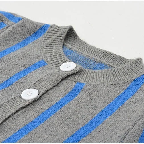 Stripe Jacquard Contrast Color Cardigan Winteres