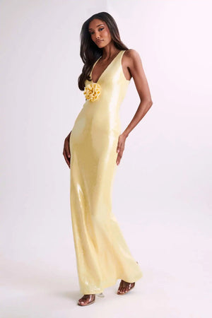 Women's Luxury Sexy Sequin Slit Three-dimensional Flower Dress Hollowed-out Backless Party Dress Winteres