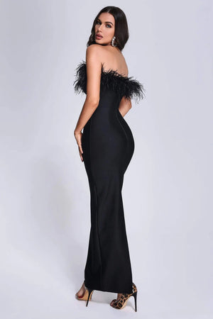 Benishia Maxi Dress With Feathers Winteres