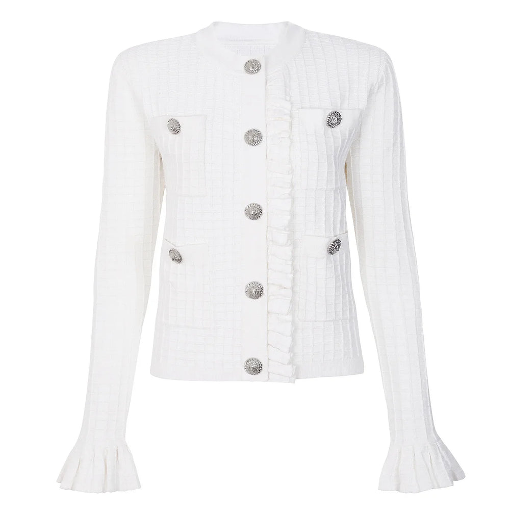 White jacket with silver buttons on a white background