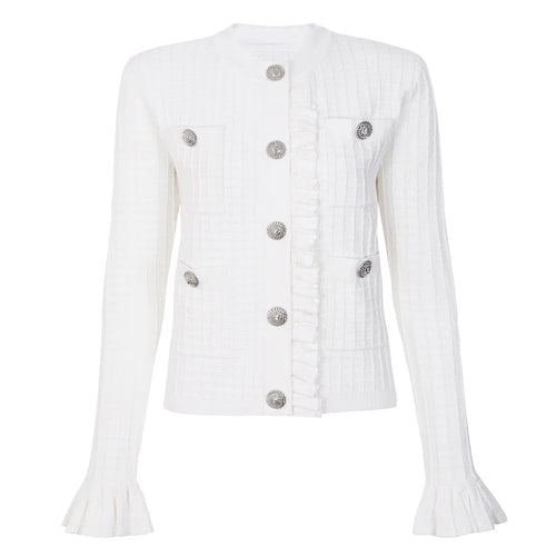 White jacket with silver buttons on a white background