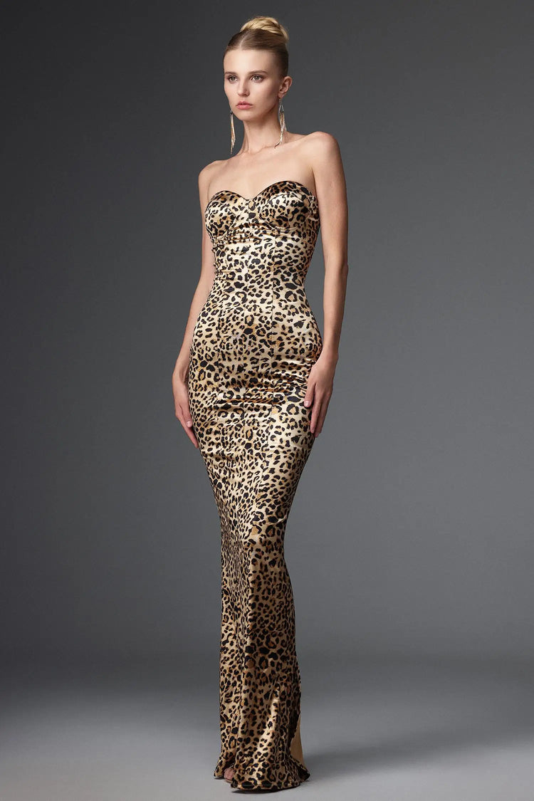 Women Chic IRayen Sexy Slimming Strapless Leopard Maxi Dress Ladies Bodycon Occassion Birthday Cocktail Prom Party Dresses Winteres