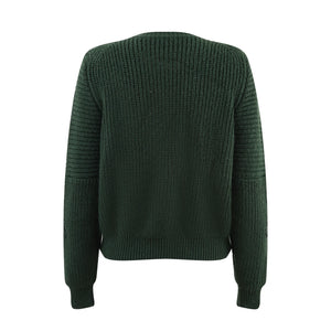 Intarsia Button Crew-Neck Knit Cardigan Winteres