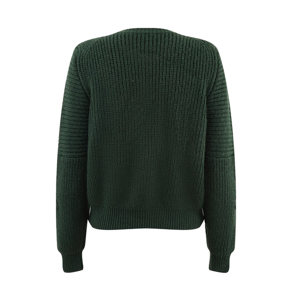 Intarsia Button Crew-Neck Knit Cardigan Winteres