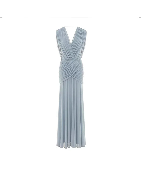 OUDINA Nouvelle collection Robes longues élégantes plissées, drapées, froncées, unies, décontractées et modestes à col en V pour femmes