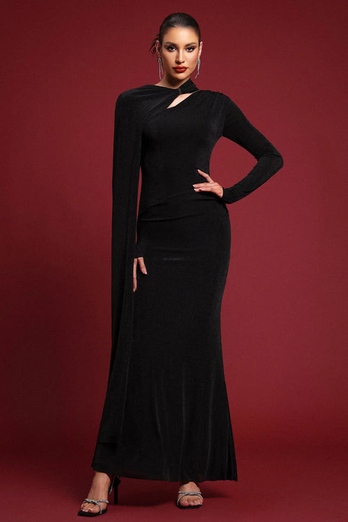 Women Chic IGerasa Elegant Contour Long Sleeve Asymmetrical Cape K Ladies Bodycon Occassion Birthday Cocktail Prom Party Dresses – Winteres