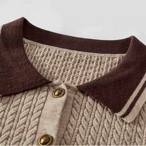 Polo-Neck Jacquard Preppy Knit & Skirt Set Winteres