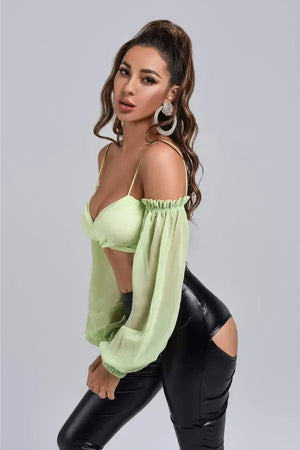 Long Sleeved Spaghetti Strap Crop Top Winteres