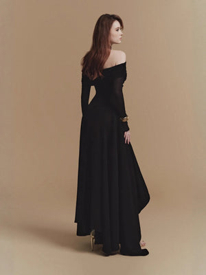 2025 New Vietnamese Niche Design Sexy Neck Hanging Irregular Midi Woven Anti-Static Casual Elegant Solid Natural Waist Dress
