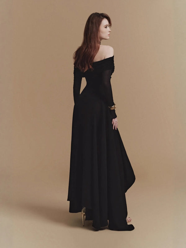 2025 New Vietnamese Niche Design Sexy Neck Hanging Irregular Midi Woven Anti-Static Casual Elegant Solid Natural Waist Dress