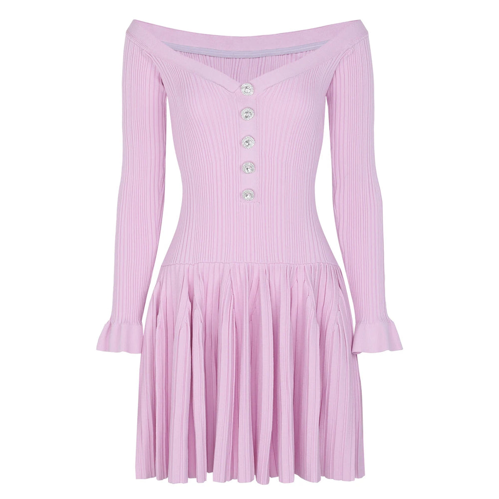 Pink ribbed dress with long sleeves on a white background