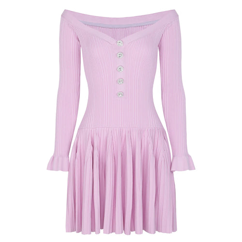 Pink ribbed dress with long sleeves on a white background