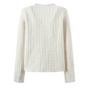 Cardigan décontracté d'hiver automne 2025 pour femmes, pull tricoté avec col en V, manches longues, strass et simple boutonnage.