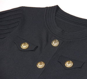 Black jacket with gold buttons on a white background