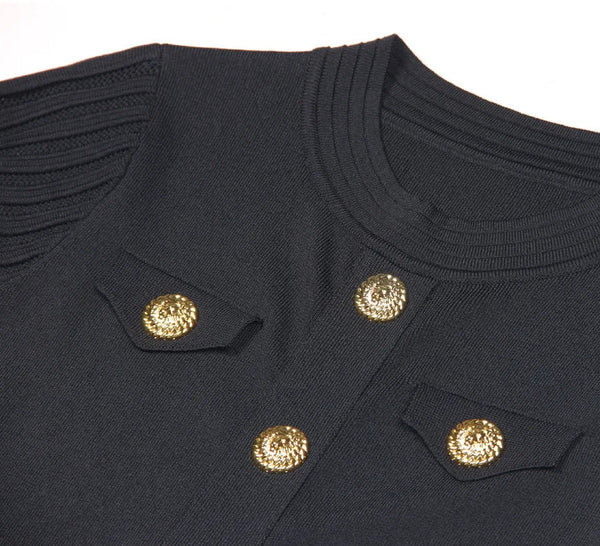 Black jacket with gold buttons on a white background