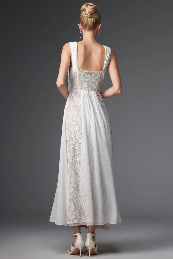Women Chic INamia Romantic Flowy Sleeveless Ruched Lace Maxi Dress Ladies Bodycon Occassion Birthday Cocktail Prom Party Dresses (back view)