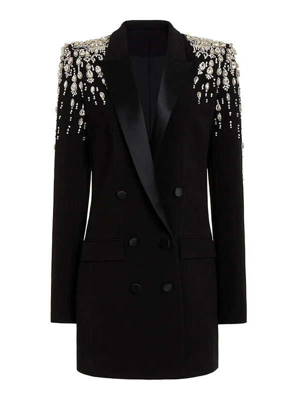 Black blazer with embellished shoulders on a white background