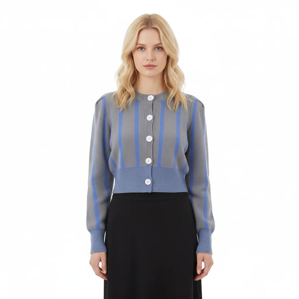 Stripe Jacquard Contrast Color Cardigan Winteres