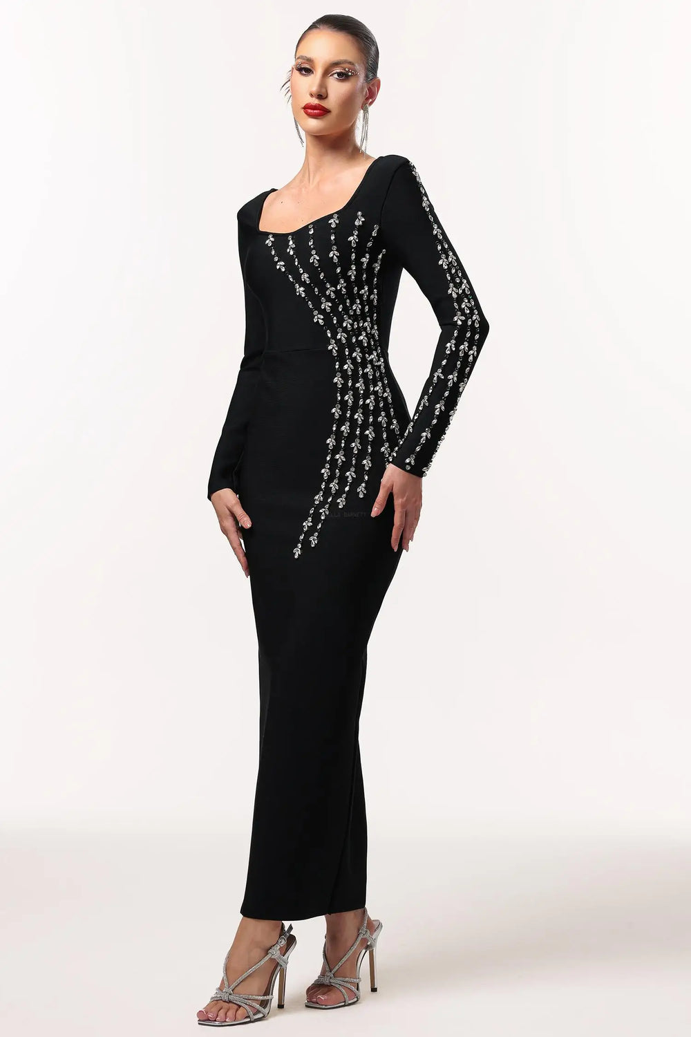 Women Chic IJoie Elegant Contour Long Sleeve Rhinestone Bandage Ma Ladies Bodycon Occassion Birthday Cocktail Prom Party Dresses Winteres