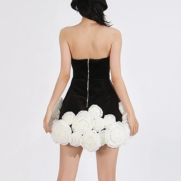 Birthday Dress Strapless Backless Red Structured Floral Embellished A-Line Mini Length Bodycon Celebrity Party Cocktail Dresses Winteres
