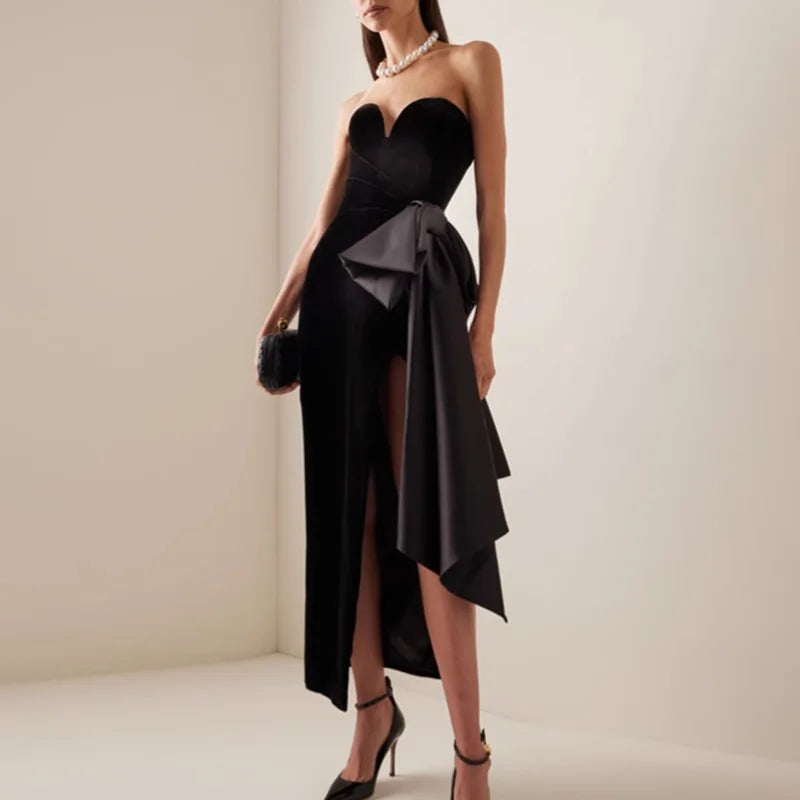 2025 New Black Elegant Sexy Long Dress Irregular Design Sense Sleeveless Women Evening Party Dress Winteres