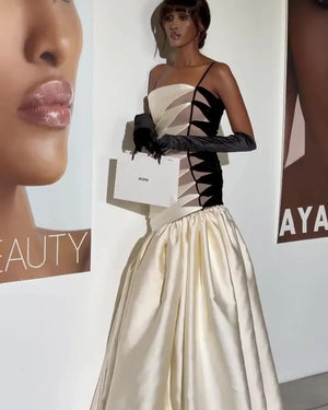 High Quality Boutique Strapless Fishtail Dress Single Shoulder Black and White Contrast Evening Wedding Dress Winteres