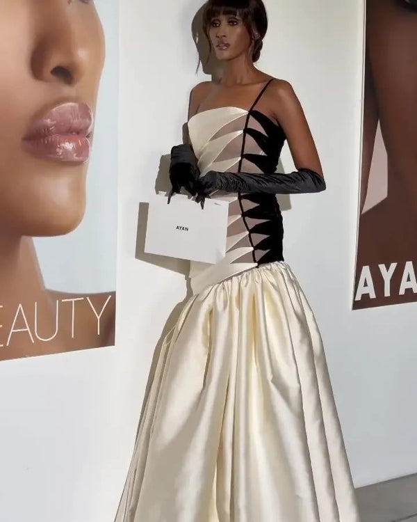 High Quality Boutique Strapless Fishtail Dress Single Shoulder Black and White Contrast Evening Wedding Dress Winteres