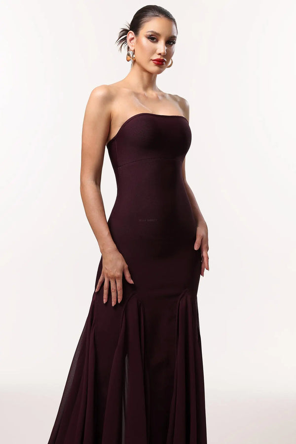 Women Chic IDellis Elegant Contour Strapless Pleated Bandage Maxi Ladies Bodycon Occassion Birthday Cocktail Prom Party Dresses