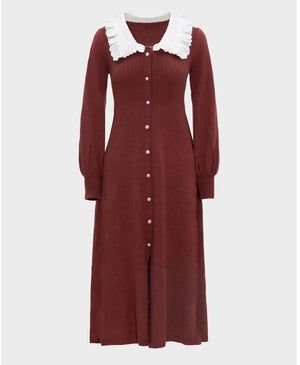 Puff-Sleeve Peter-Pan Hollow Knit Cardigan Winteres