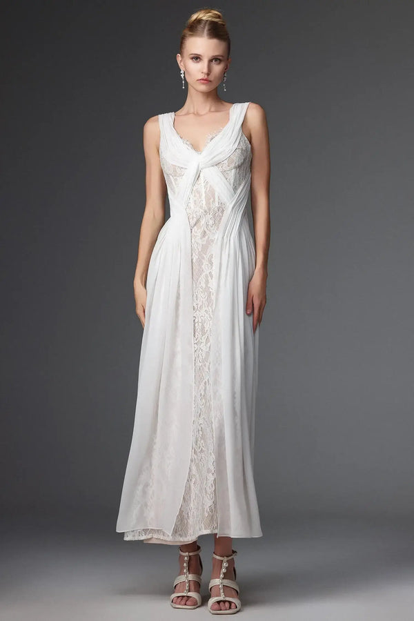Women Chic INamia Romantic Flowy Sleeveless Ruched Lace Maxi Dress Ladies Bodycon Occassion Birthday Cocktail Prom Party Dresses