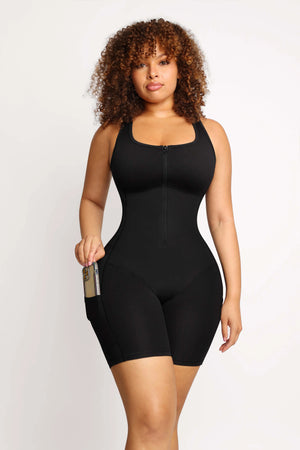 Stretchy Athletic Sauna Shapewear Bodysuit with Pockets Winteres