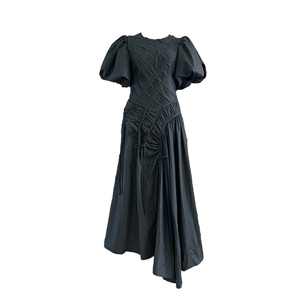 New Style Women's Summer High Quality Dress French Elegant Simple Long Dress Puff Sleeve Round Neck Pleated Elegant Party Dress Winteres