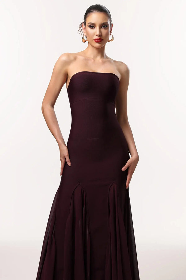 Women Chic IDellis Elegant Contour Strapless Pleated Bandage Maxi Ladies Bodycon Occassion Birthday Cocktail Prom Party Dresses