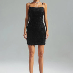 Women LadiesClaire Sequins Fuzzy Mini Dress Winteres