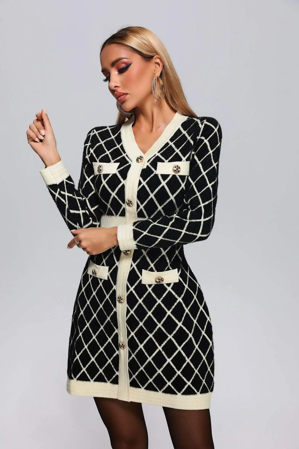 BEISHI High Quality Ladies Long Sleeve Plaid Knitted Sweater Dresses Women Winter Autumn Fall 2023 Winteres