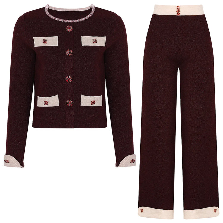Knitted Cardigan Pants Set Winteres
