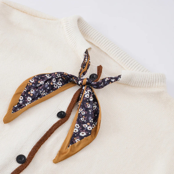 Ribbon Drop-Shoulder Crew-Neck Cardigan Winteres