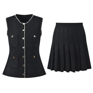 Beaded Knit Cardigan Skirt Set