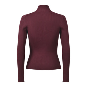 Maroon ribbed long-sleeve top on a white background