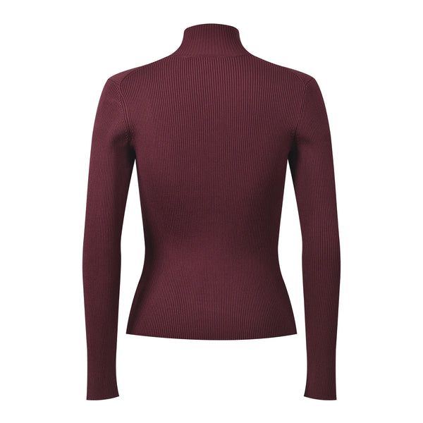 Maroon ribbed long-sleeve top on a white background