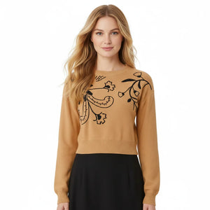 Drop-Shoulder Embroidery Knit Pullover Winteres