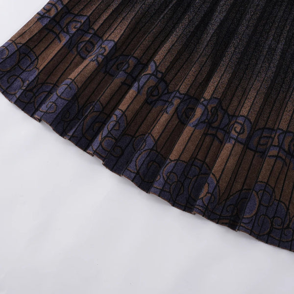 Pleated Jacquard Knit Midi Skirt