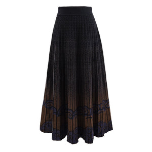 Pleated Jacquard Knit Midi Skirt