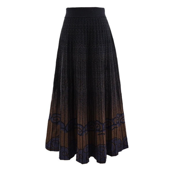Pleated Jacquard Knit Midi Skirt