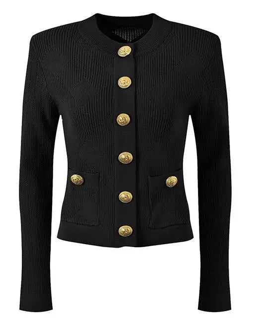 Black jacket with gold buttons on a white background