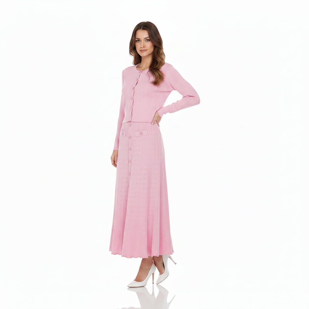 Single-Breasted Cardigan & Skirt Set Winteres