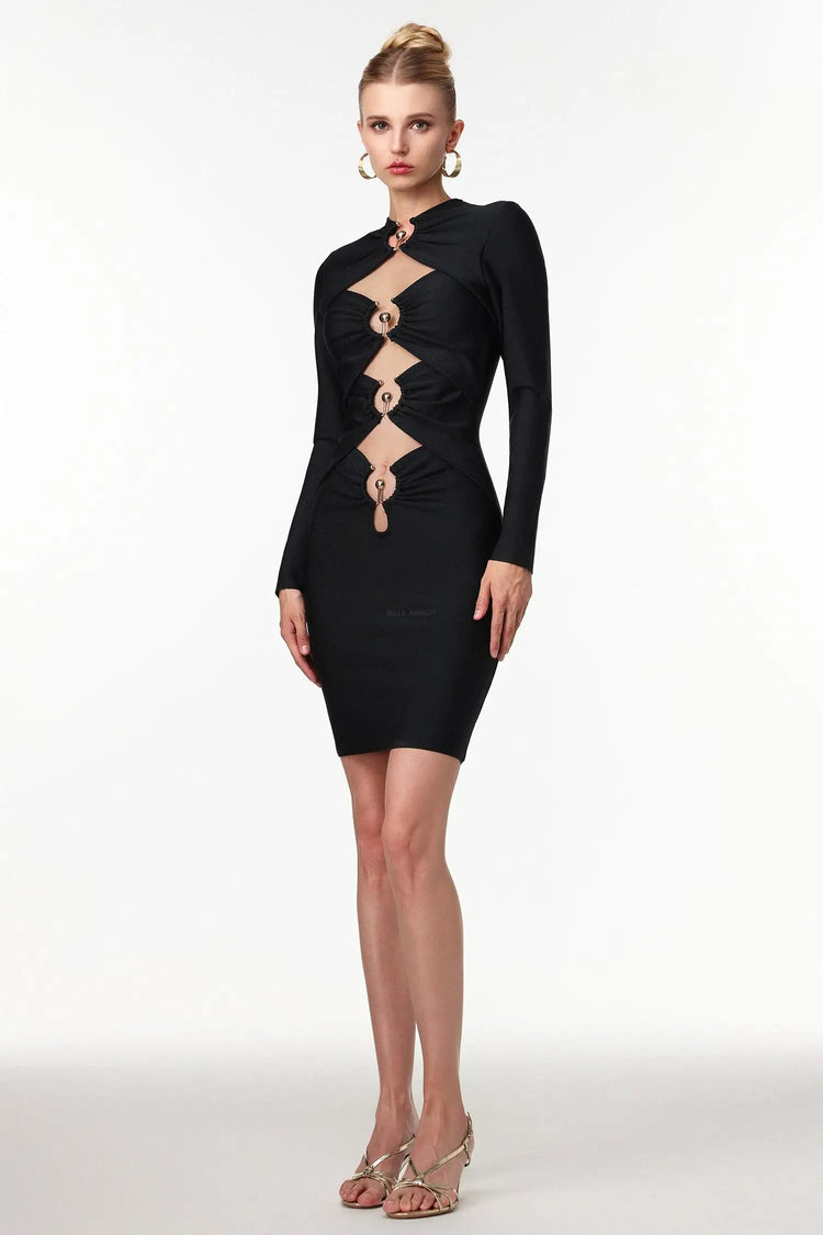 Women Chic IMiney Sexy Contour Long Sleeve Cut Out Bandage Mini Dr Ladies Bodycon Occassion Birthday Cocktail Prom Party Dresses Winteres