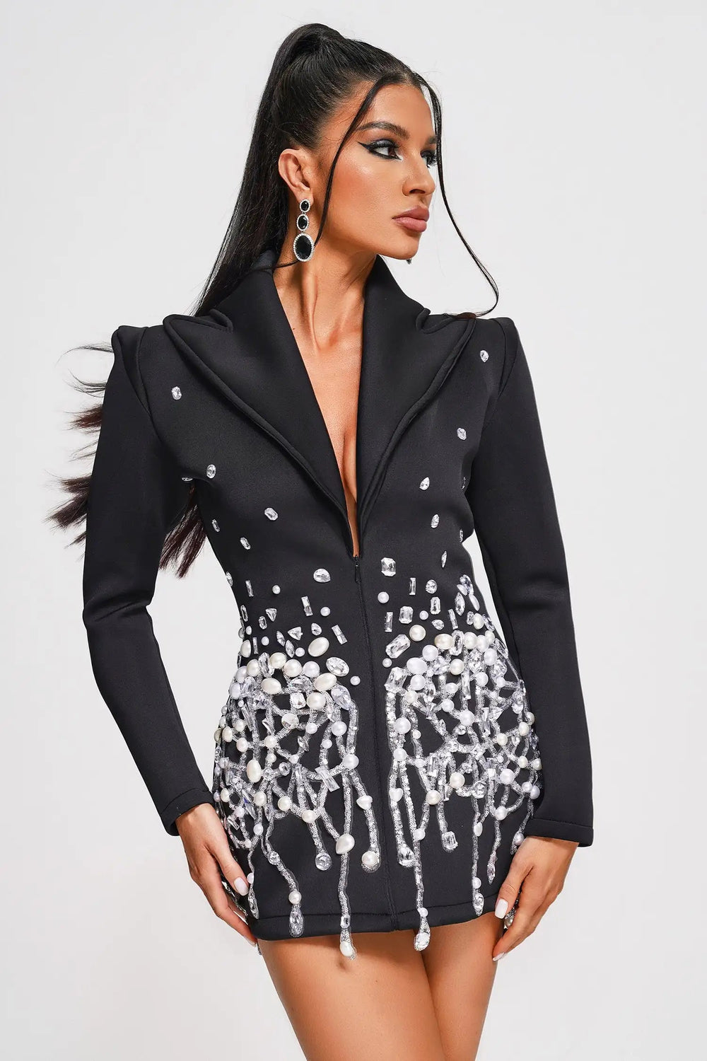 Sequin Pearl Beaded Blazer Dress Winteres