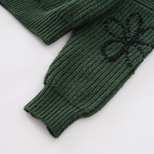Intarsia Button Crew-Neck Knit Cardigan Winteres